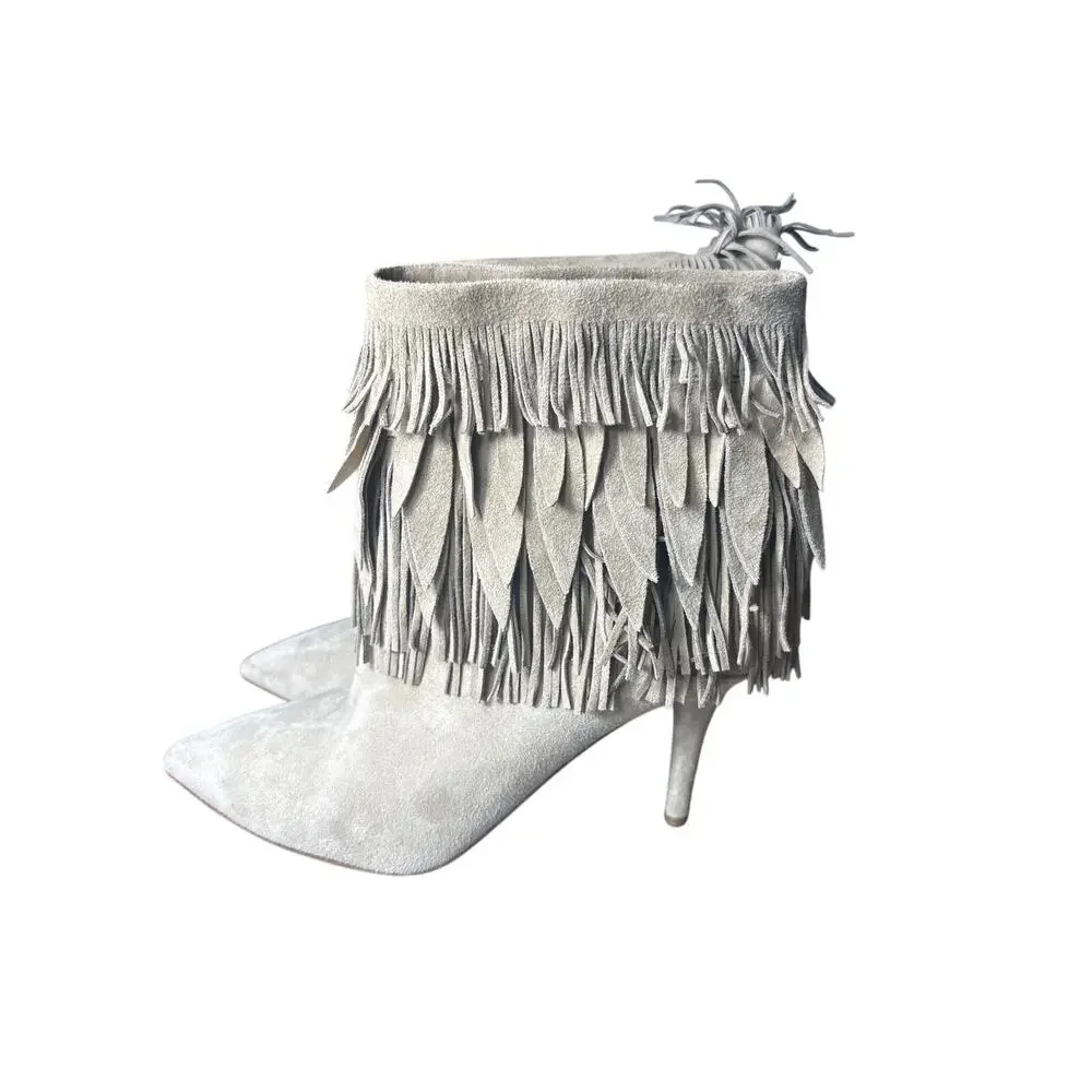 Aquazzura Tan Suede Stiletto Ankle Booty Sz 37.5
